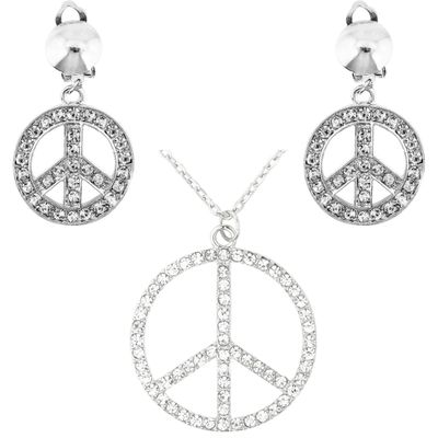 Hippie Flower Power Sixties sieraden peace teken strass ketting en oorbellen