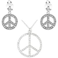 Hippie Flower Power Sixties sieraden peace teken strass ketting en oorbellen - thumbnail