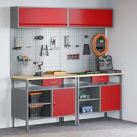 Werkbankset met lade 8 pcs Rood en Grijs Gepoedercoat staal