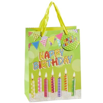 Cepewa verjaardag giftbags/cadeau tasjes - groen - happy birthday - kaarsjes - 17 x 23 x 9 cm