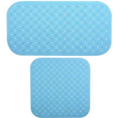 MSV Douche/bad anti-slip matten set badkamer - rubber - 2x stuks - lichtblauw - 2 formaten