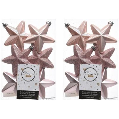 Decoris kersthanger sterren - 12x st - lichtroze - 7 cm - kunststof - kerstornamenten