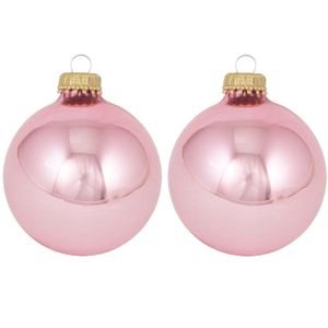 16x Pink blush lichtroze glazen kerstballen glans 7 cm kerstboomversiering