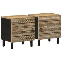 Nachtkastjes 2 st 40x33,5x46 cm massief ruw mangohout zwart