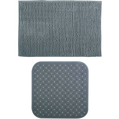 MSV Douche anti-slip mat en droogloop mat - Sevilla badkamer set - rubber/microvezel - donkergrijs