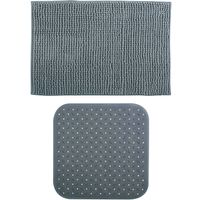 MSV Douche anti-slip mat en droogloop mat - Sevilla badkamer set - rubber/microvezel - donkergrijs - thumbnail