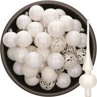 37x stuks kunststof kerstballen 6 cm incl. glazen piek mat wit