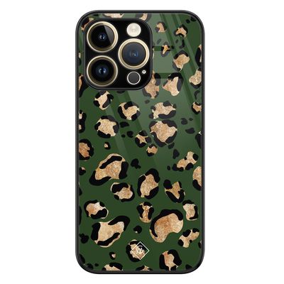 iPhone 14 Pro glazen hardcase - Luipaard groen