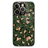 iPhone 14 Pro glazen hardcase - Luipaard groen