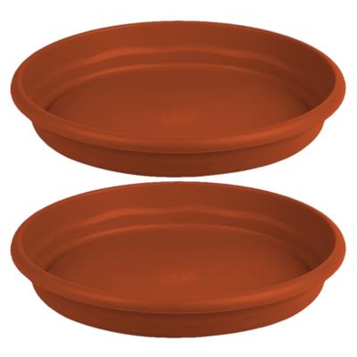Opvangbord - 2x - terracotta - kunststof - D35 cm - onderschaal/opvangbord