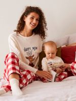 Kerstpyjama "Happy Family" voor dames ecru