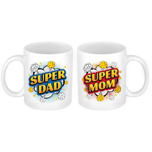 Super Dad en Mom cartoon mok - Vaderdag en moederdag cadeau   -