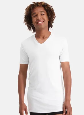 2-pak - Extra lange T-shirts v-hals - Extra lange bamboe heren ondershirts - korte mouw
