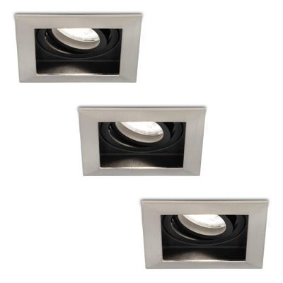 Set van 3 Durham vierkante LED inbouwspots - 5 Watt 400 lumen - 6400K daglicht wit - GU10 - Dimbaar Kantelbaar - Voor binnen - RVS