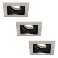 Set van 3 Durham vierkante LED inbouwspots - 5 Watt 400 lumen - 6400K daglicht wit - GU10 - Dimbaar Kantelbaar - Voor binnen - RVS