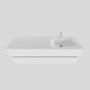 Badkamermeubel Solid Surface BWS Oslo 200x46 cm Mat Wit Wasbak Rechts (1 kraangat, 4 lades)