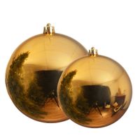 Grote kerstballen 2x stuks goud 14 en 20 cm kunststof - thumbnail