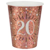 Verjaardag feest bekertjes leeftijd - 10x - 20 jaar - rose goud - karton - 270 ml