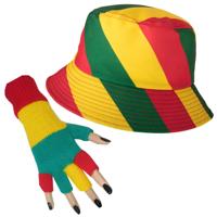Carnaval Limburg thema - Vissershoedje en handschoenen - vingerloos - rood/geel/groen