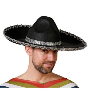 Mexicaanse Sombrero hoed voor heren - carnaval/verkleed accessoires - zwart/zilver