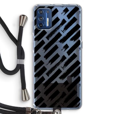 Zwarte vegen: Motorola Moto G9 Plus Transparant Hoesje met koord