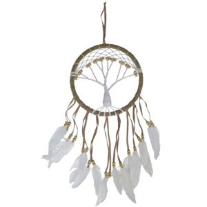 Dromenvanger/dreamcatcher Levensboom - mobiel - bruin - veertjes/kraaltjes - 22 cm