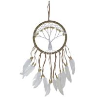 Dromenvanger/dreamcatcher Levensboom - mobiel - bruin - veertjes/kraaltjes - 22 cm