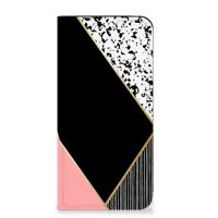 Samsung Galaxy A55 Stand Case Zwart Roze Vormen - thumbnail