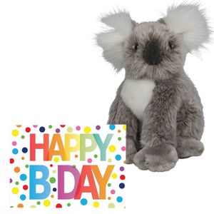 Pluche knuffel koala beer 18 cm met A5-size Happy Birthday wenskaart - Knuffeldier