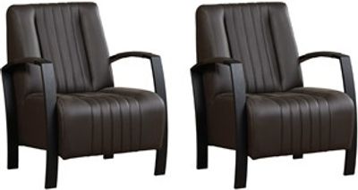 Set van 2 Donkerbruine leren industriële stalen fauteuils Glamour - Toledo Leer Caffe (donkerbruin leer)