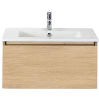 Frozen Badmeubelset 80 cm - Greeplijst in Kleur - Casella Oak - Keramische Wastafel Wit 1 Kraangat