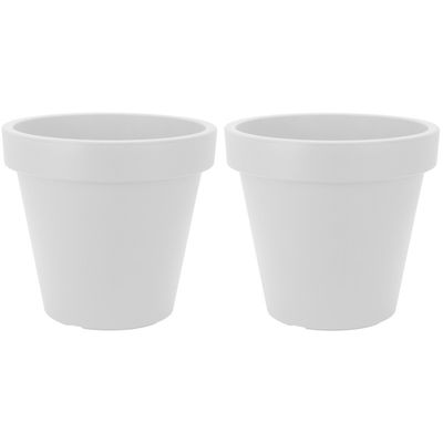 Plantenpot/bloempot 2x kunststof wit - H18 x D20 cm