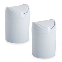 Plasticforte mini prullenbakje - 2x - wit - kunststof - klepdeksel - keuken/aanrecht - 12 x 17 cm - Prullenbakken - thumbnail