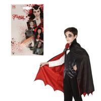 Halloween Dracula/vampier verkleed set - voor kinderen - cape en tanden - rood/zwart