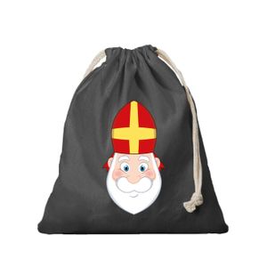 1x Canvas Sinterklaas strooizak / cadeauzakje zwart met koord 25 x 30 cm