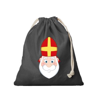 1x Canvas Sinterklaas strooizak / cadeauzakje zwart met koord 25 x 30 cm