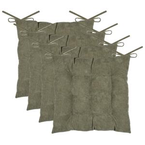 Stof Textile stoelkussen Dandy - 4x - olijfgroen - 38 x 38 x 5 cm - touwtjes sluiting - ribcord