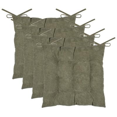 Stof Textile stoelkussen Dandy - 4x - olijfgroen - 38 x 38 x 5 cm - touwtjes sluiting - ribcord