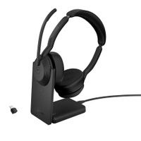 Jabra Evolve 2 55 MS Stereo On Ear headset Computer Bluetooth Stereo Zwart Noise Cancelling, Ruisonderdrukking (microfoon) Incl. oplaad- en dockingstation