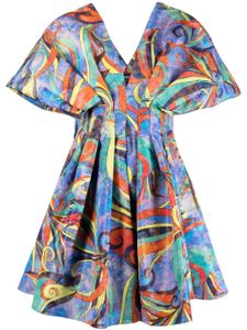 Rochas robe courte plissée à imprimé graphique - Bleu