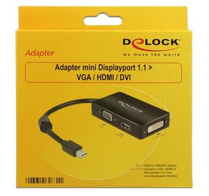 Delock 62631 DisplayPort / VGA / HDMI / DVI Adapter [1x Mini-DisplayPort stekker - 1x VGA-bus, HDMI-bus, DVI-bus 24+1-polig] Zwart Met Ferrietkern 16.00 cm
