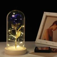 Simulatie rozen lichten glazen cover decoraties ambachten valentines dag geschenken (goud folie Rose blauw)