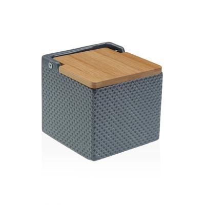 Zoutvaatje met deksel Versa Grijs Keramisch Bamboe Dolomite 11 x 11 x 11 cm