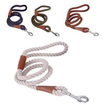 Nobleza Hondenriem touw - Rond - Polyester met leer - Lengte 120 cm - Diameter 1,5 cm