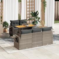 6-delige Loungeset met kussens poly rattan grijs