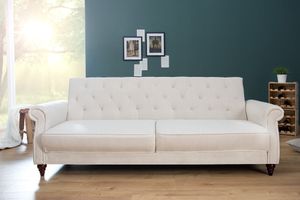 Chesterfield 3-zitsbank MAISON BELLE AFFAIRE 220cm natuurlijke structuurstof met slaapfunctie - 41498