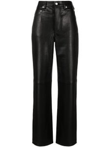 Mainless pantalon droit en cuir à fini grainé - Noir