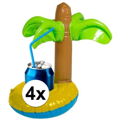 Opblaasbare drankhouder palmboom - 4x - 22 cm - blikjeshouder - zwembad - hawaii