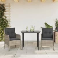 3-delige Tuinset met kussens poly rattan lichtgrijs