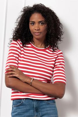 Studio Anneloes Luna Ssl Stripe Pullover 12735 Trui Korte Mouw 2811 Coral Red/offwhite